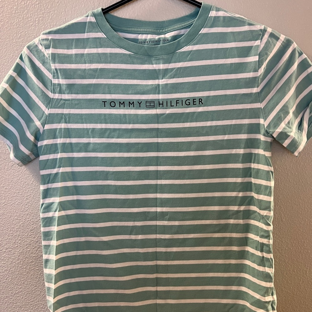 Tommy Hilfiger Mint and White Striped Tee